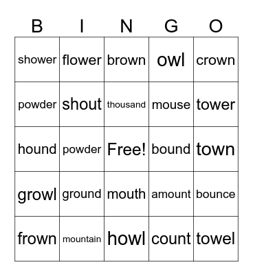 ou / ow Bingo Card