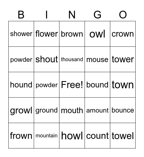 ou / ow Bingo Card