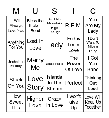 LOVE SONGS Bingo Card