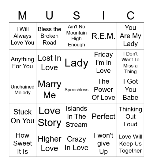 LOVE SONGS Bingo Card