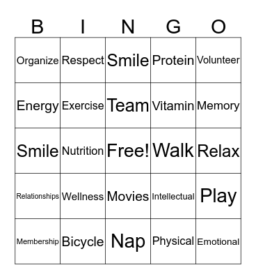Wellness Week Bingo Card