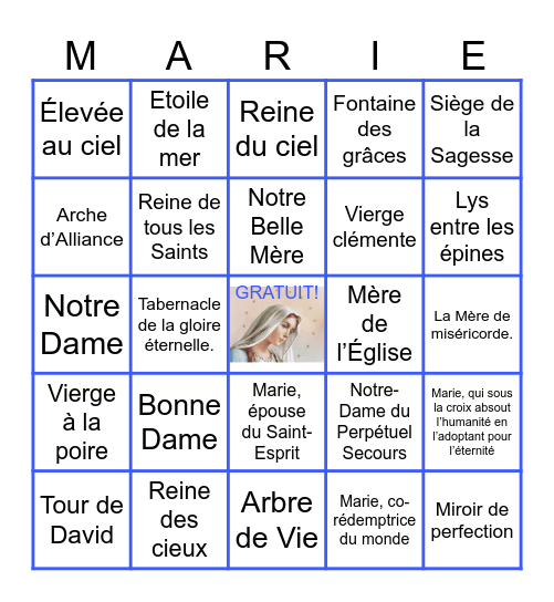 MARIE NOTRE MERE Bingo Card