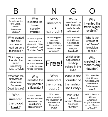 Black History  Month Bingo Card