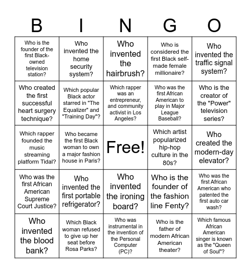 Black History  Month Bingo Card