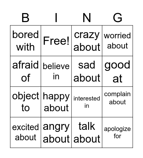 GERUNDS AS OBJECTS OF PREPOSITIONS Bingo Card