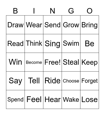 Irregular Verbs Bingo Card