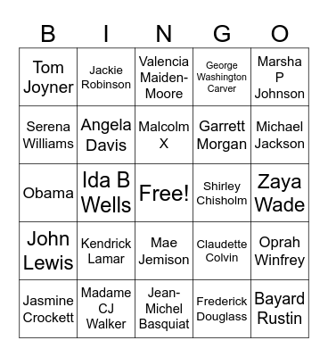 Black History Month Celebration Bingo Card
