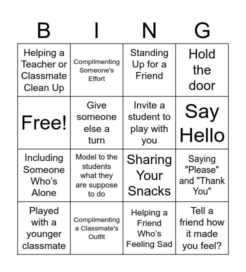 Kindness Bingo Card