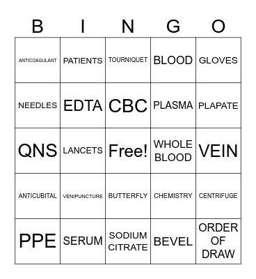 PHLEBOTOMY Bingo Card