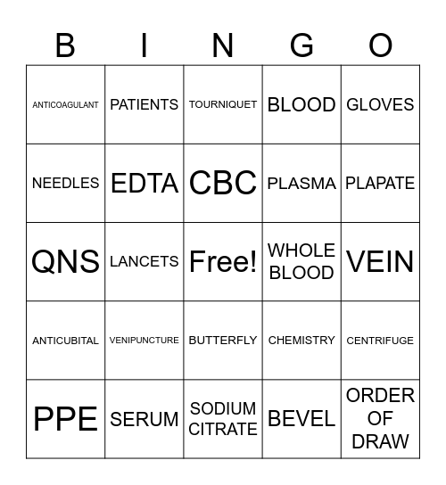 PHLEBOTOMY Bingo Card