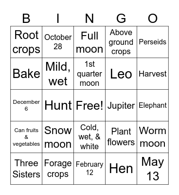 Almanac Bingo Card