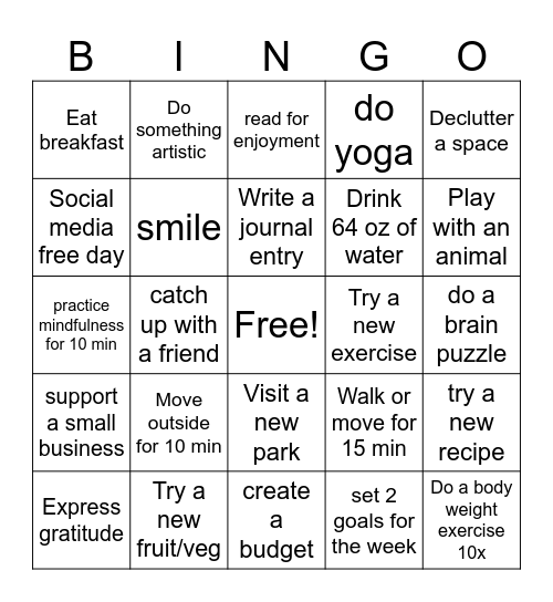 March Gladness Bingo Card