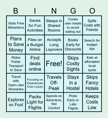 Low Budget Travel Bingo Card