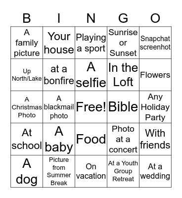 Find someone who has a picture of... on their phone! Bingo Card