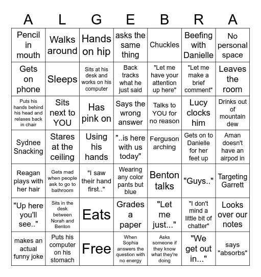 MATH BINGO Card