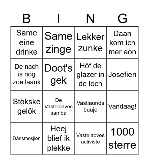 Vasteloaves Bingo Card