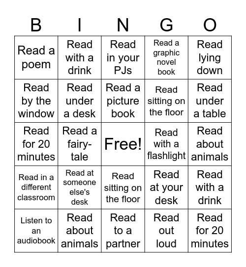 Read a thon Bingo Card