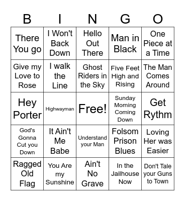 Johnny Cash Songs! Bingo Card