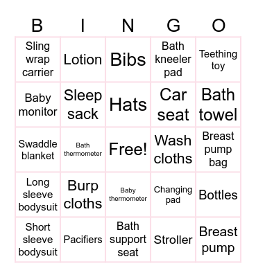 Baby Bingo Card