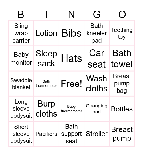 Baby Bingo Card