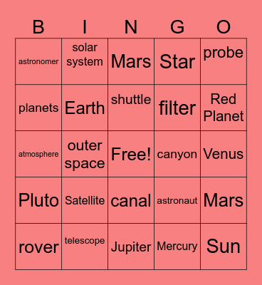 SPACE Bingo Card