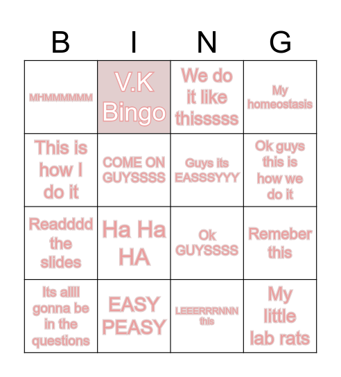 V.K BINGO!!!!!! Bingo Card