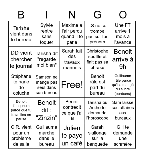 Apprenti Bingo Card