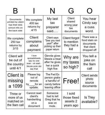 Tax Season Bingo Card