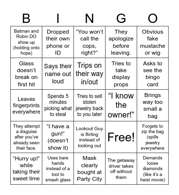 Robbery Bingo! Bingo Card