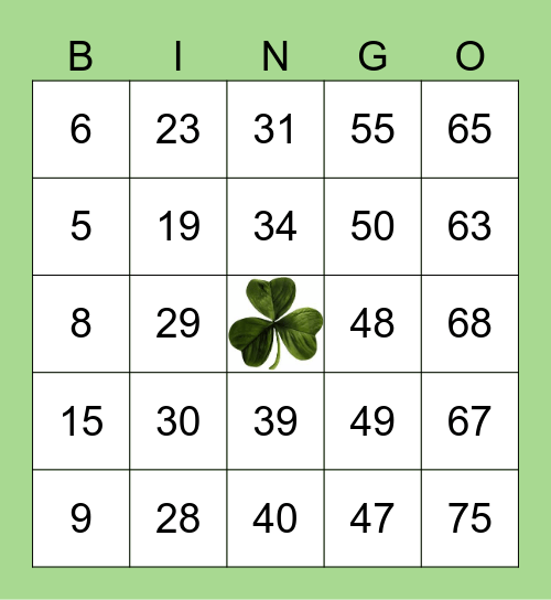 St Patrick's Day Bingo Card