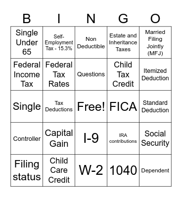 Tax Guest Speaker Bingo Card