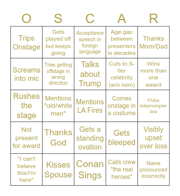 Oscar Party Bingo Card