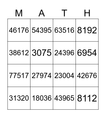 Multiplication Bingo Card