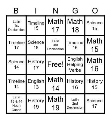 Foundations Review Bingo Card