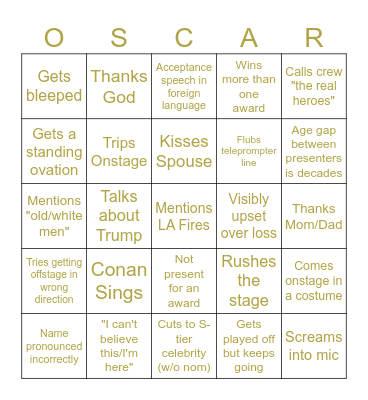 Oscar Party Bingo Card