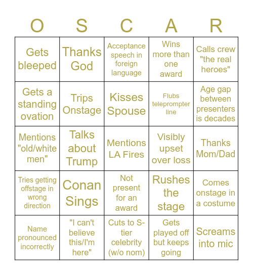 Oscar Party Bingo Card