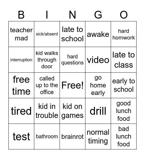 normal class Bingo Card