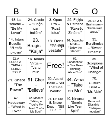 DNL Bingo Card