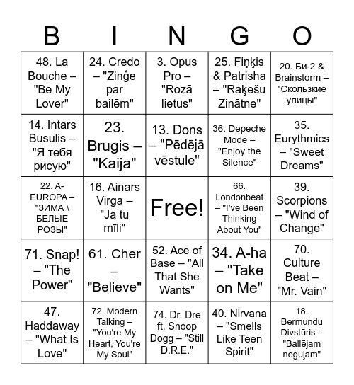 DNL Bingo Card