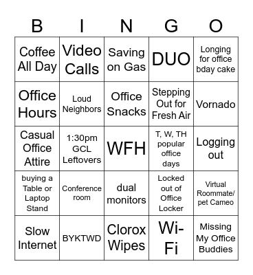 WFH/Office Bingo! Bingo Card