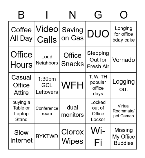 WFH/Office Bingo! Bingo Card