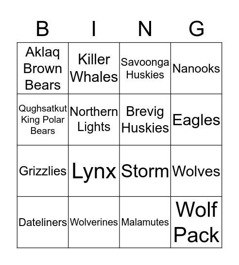 Regional Mascots Bingo Card