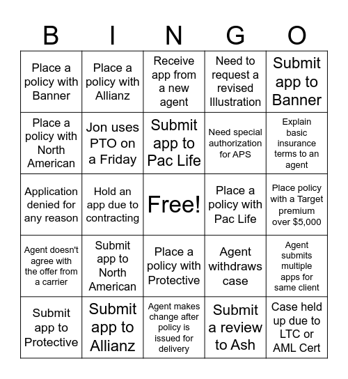 LNB March Bingo Card