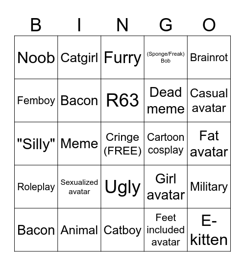 Catalog Avatar Creator Avatar Bingo Card