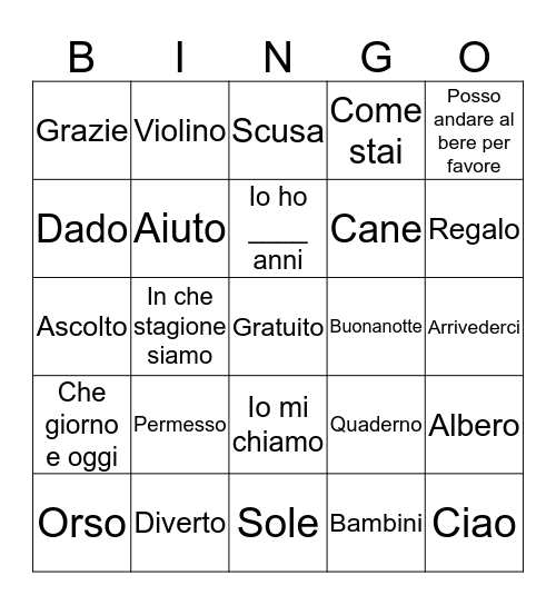 Ripasso Bingo Card