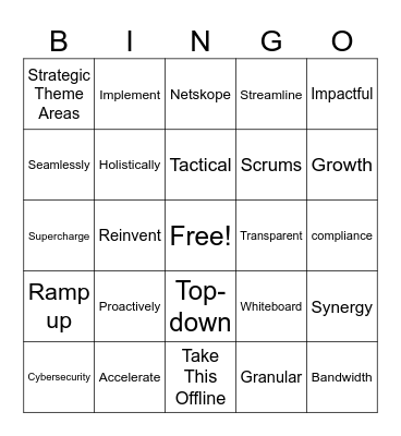 Corporate Buzzword Bingo Card