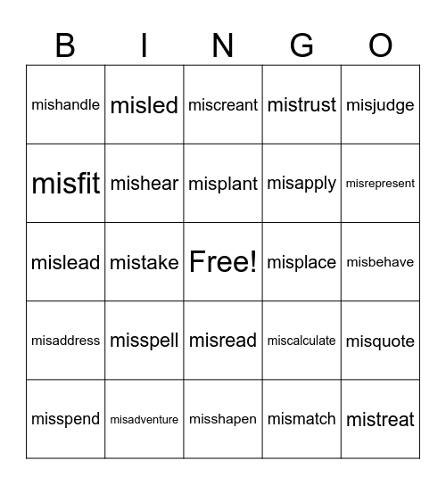 mis- Bingo Card