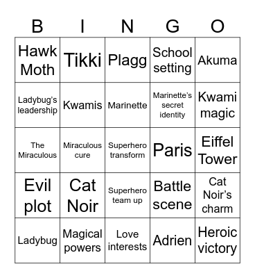 Ladybug & Cat Noir: The Movie Bingo Card