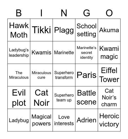 Ladybug & Cat Noir: The Movie Bingo Card