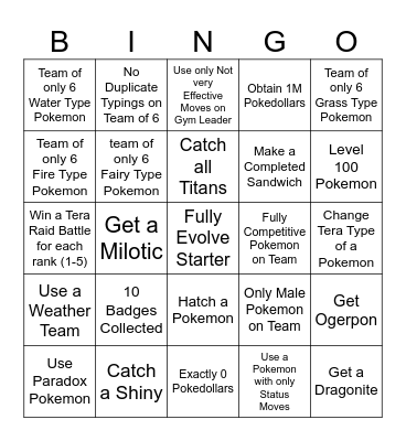 Scarlet/Violet New Game Bingo Card